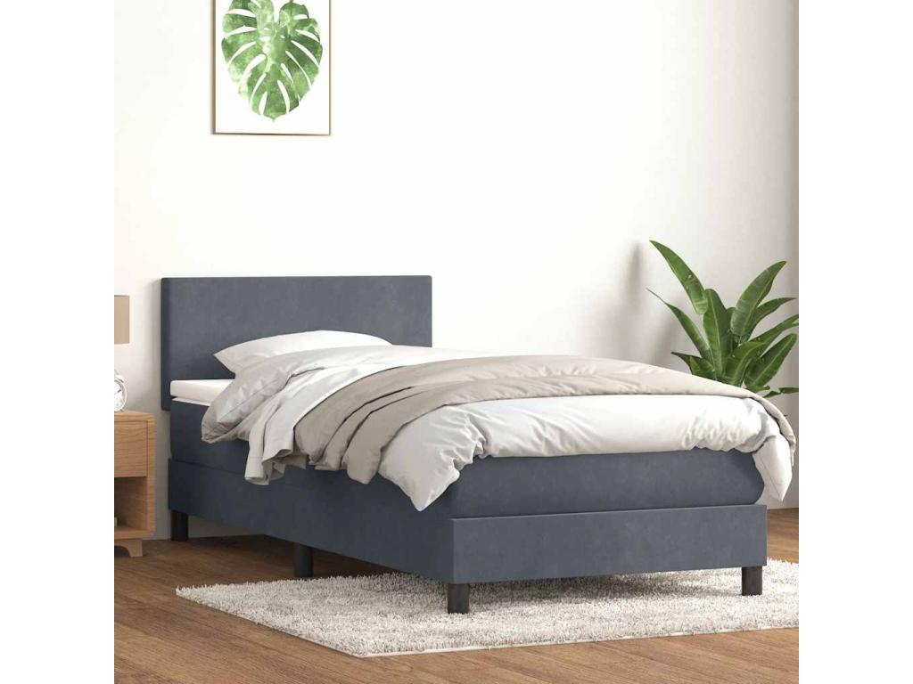 Sommier à Cosymeub de lit et matelas gris foncé 100x220cm velours JMZZ40795