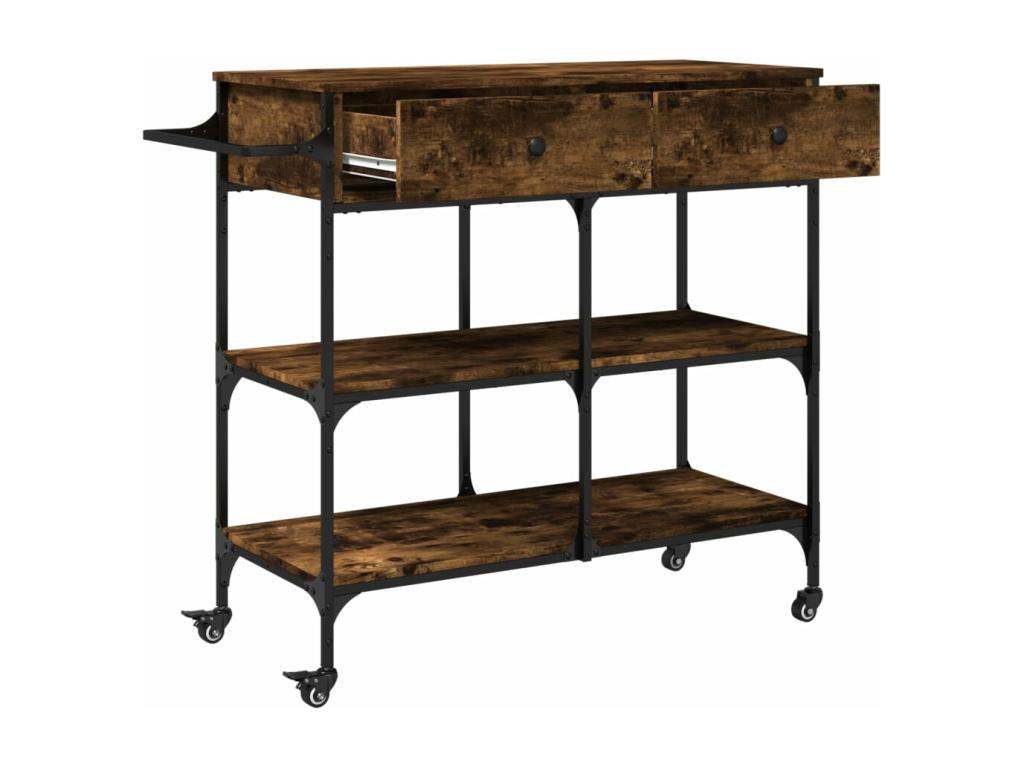 Chariot de cuisine chêne fumé 105x42x95 cm bois d'ingénierie XBYQ50096