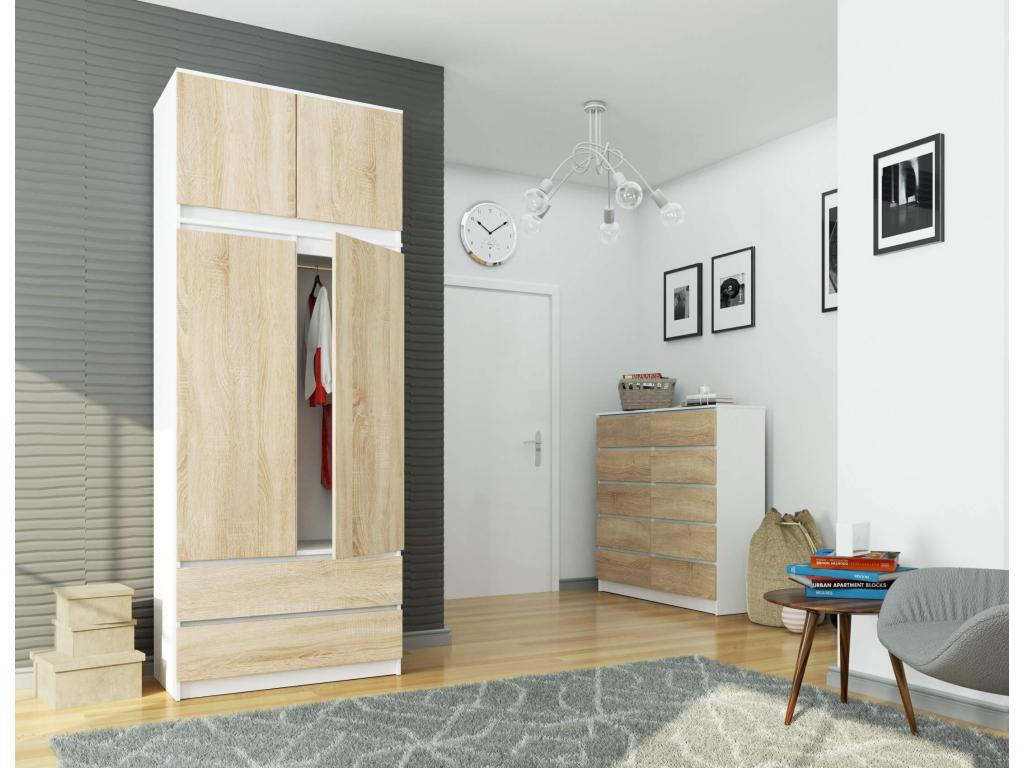 Surmeuble pour armoire Artigeo S90 Blanc 90 cm 2 portes façade Chêne Artigeo 2 étagères 90x51x55 cm PJTX50257