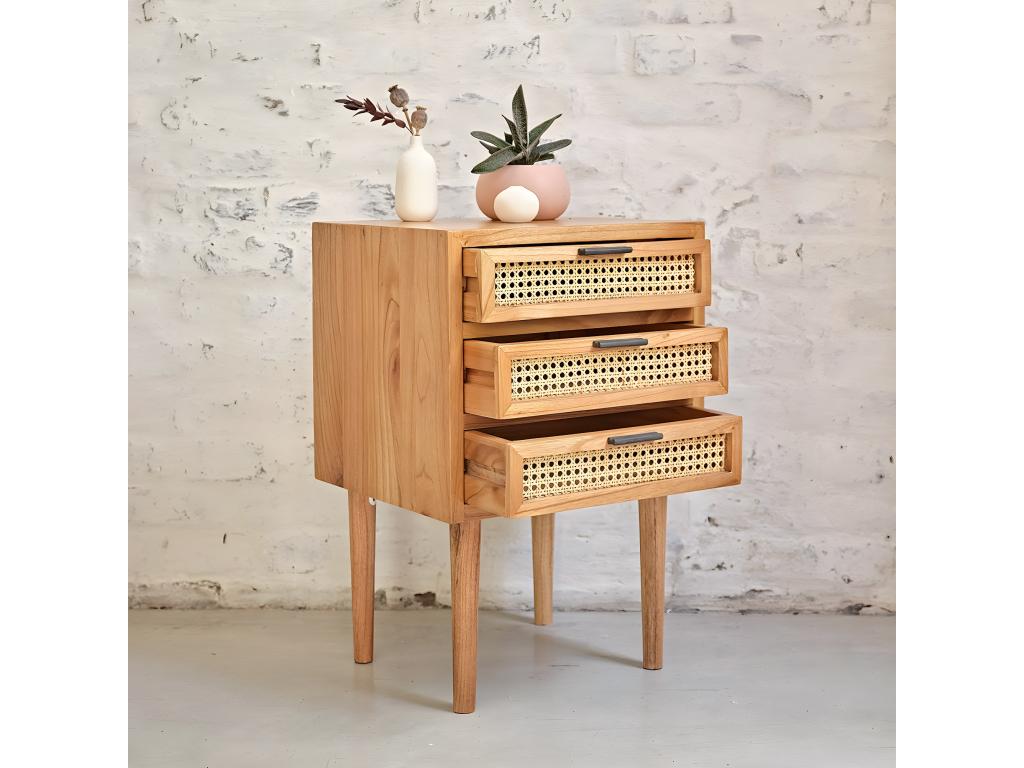 Table de chevet en Artigeo massif et cannage KIVW22732