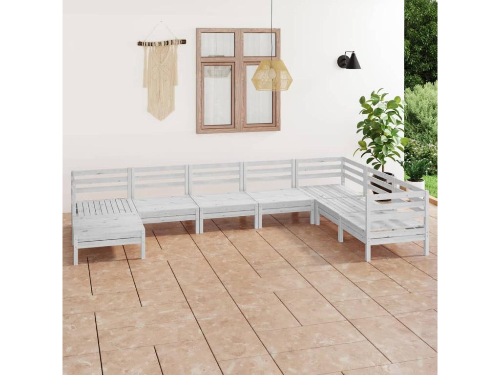 Salon de jardin 8 pcs Bois de pin massif Blanc NJJN45763