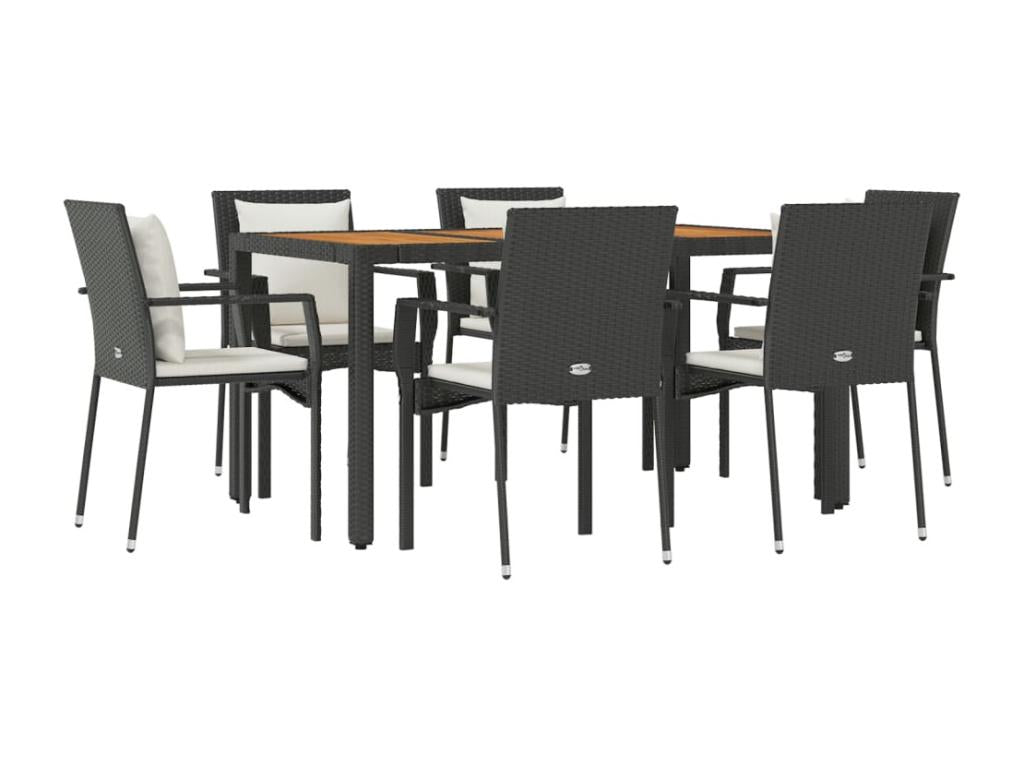 Ensemble à dîner de jardin et coussins 7 pièces Noir Résine tressée KUTM88274