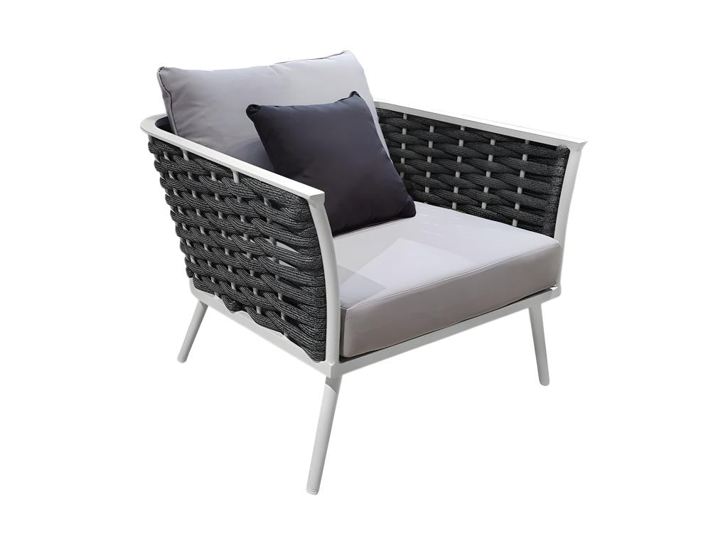 Fauteuil bas de jardin en aluminium blanc et tressage gris - RISE MVJN25907