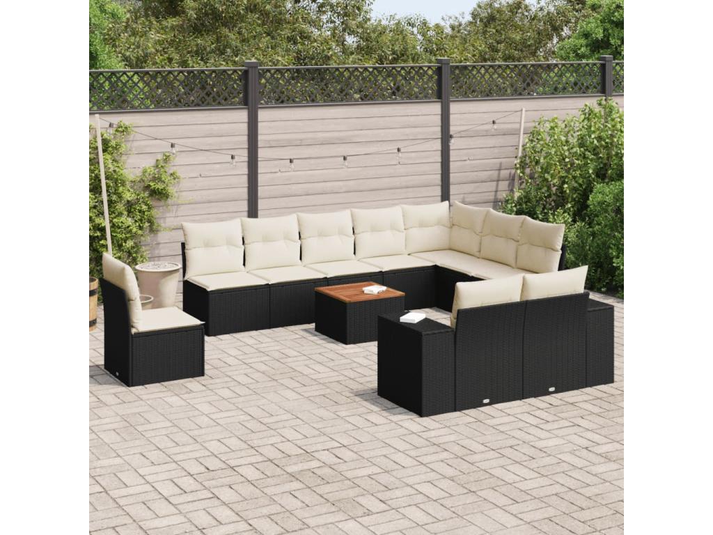 Salon de jardin 11 pcs avec coussins noir résine tressée AXYY57749