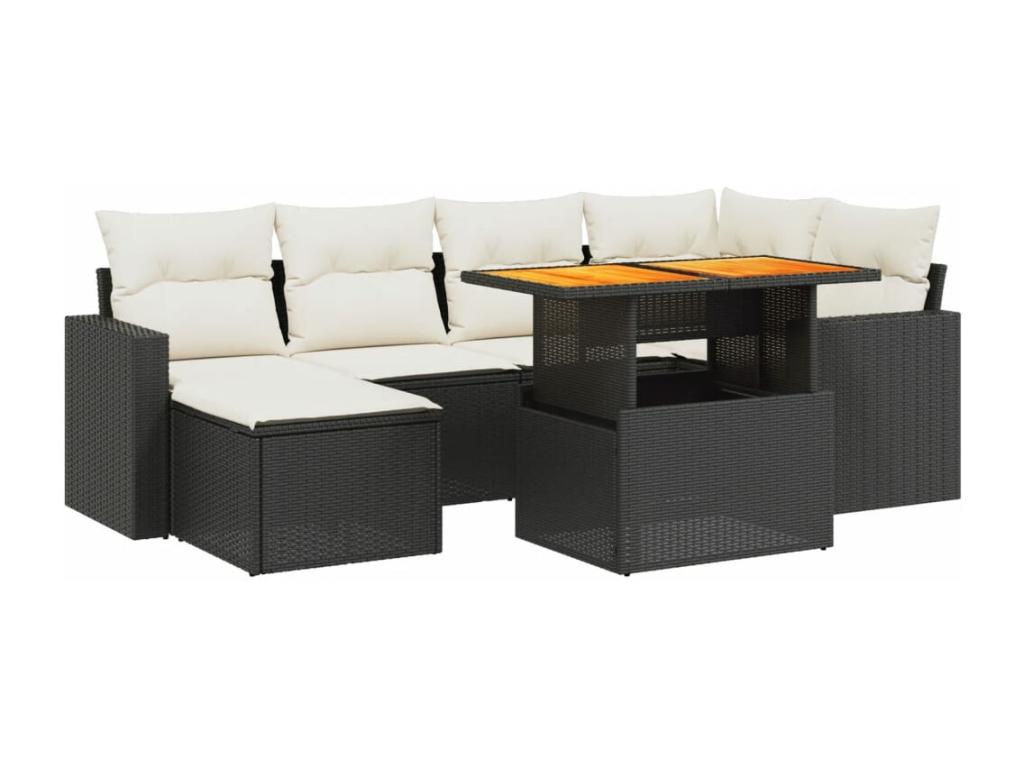 Salon de jardin 7 pcs avec coussins noir résine tressée OJTS43541