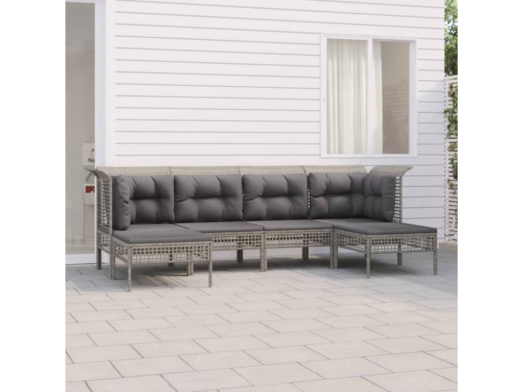 Salon de jardin 6 pcs avec coussins Gris Résine tressée ANXK55062