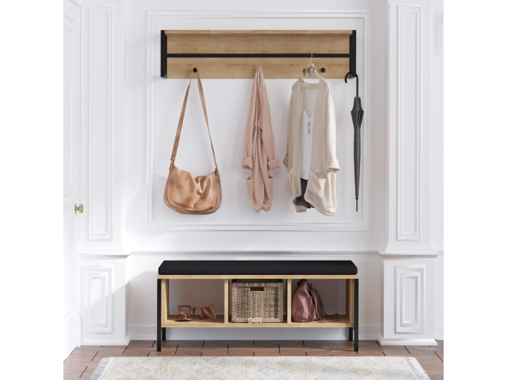 Meuble d'entrée mural bois et noir avec 3 niches Cosymeub YMNX55318