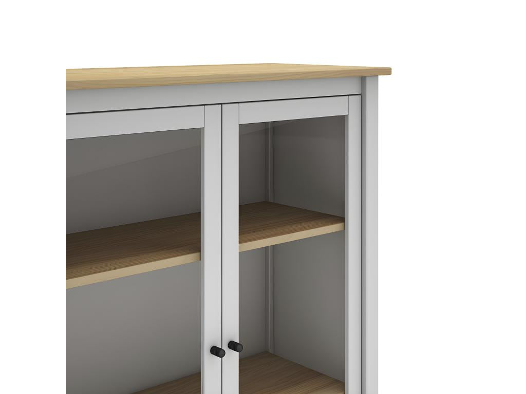 Cosymeub - Vitrine Basse 2 Portes en Pin Massif Blanc JLVZ27096