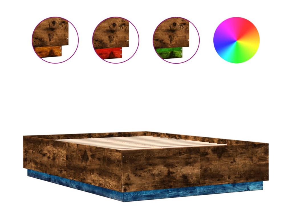 Cadre de lit avec Cosymeubères LED chêne fumé 140x200 ZDVC34978