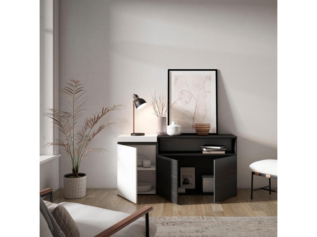 Buffet salon et cuisine 150x75x35cm 3 Portes Blanc et noir PRPW30212