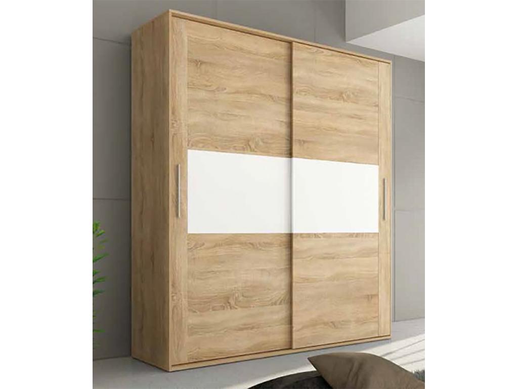 Armoire placard garde-robe 2 portes coloris chêne Cosymeub blanc - Longueur 180 x Profondeur 55 x Hauteur 207.60 cm LZTI19997