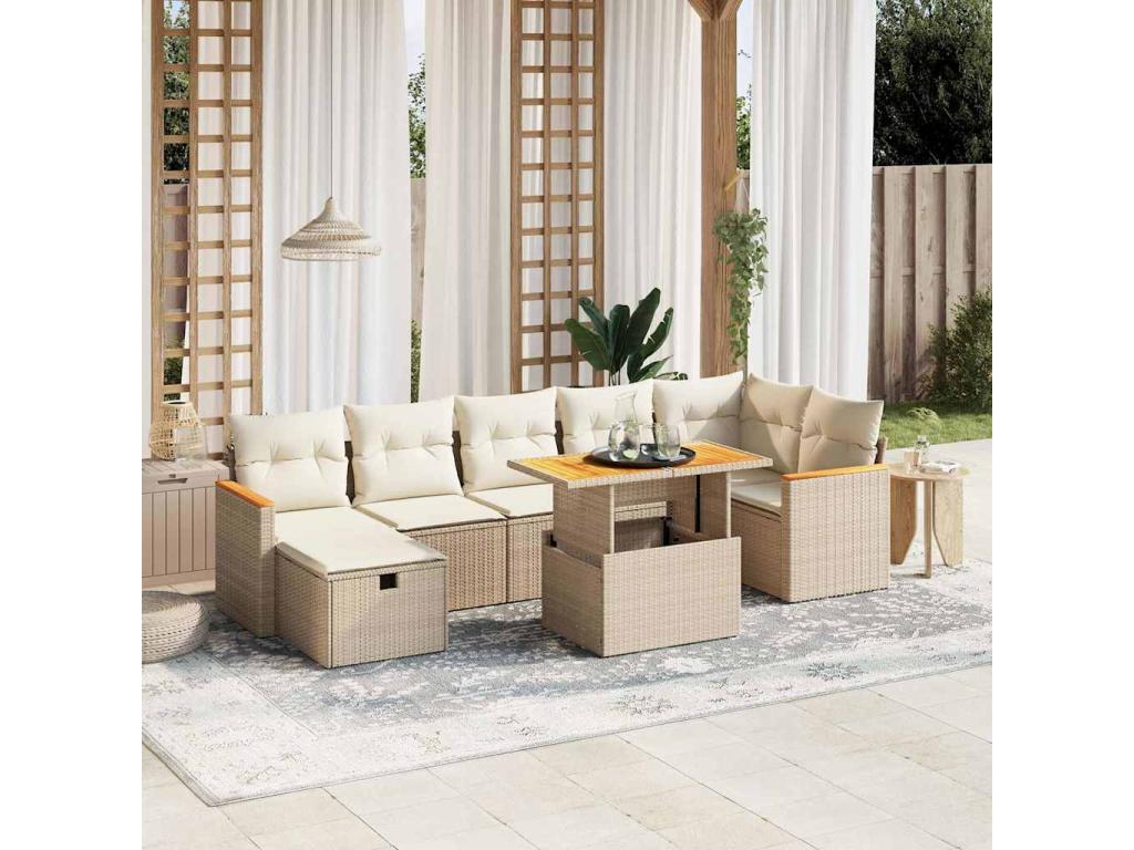 Salon de jardin avec coussins 8 pièces beige résine tressée KPHG44056