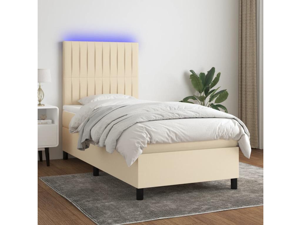 Sommier tapissier avec matelas et LED Crème 90x200 cm Tissu IMTF05923
