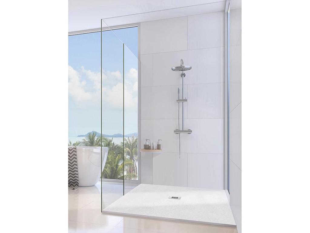 Receveur de Douche 80x175 cm Cosymeub Extra Slim Blanc En Résine Synthétique et Poussière de Marbre Avec Vidage Gratuit BWUH57255