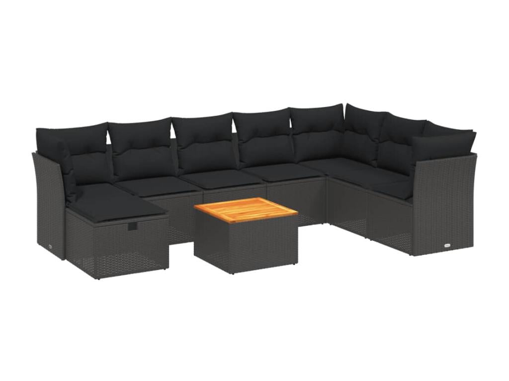 Salon de jardin 9 pcs avec coussins noir résine tressée COTO09921