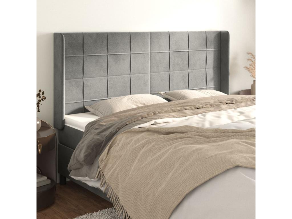 Tête de lit avec oreilles Gris clair 183x16x118/128 cm Velours LDHQ41889
