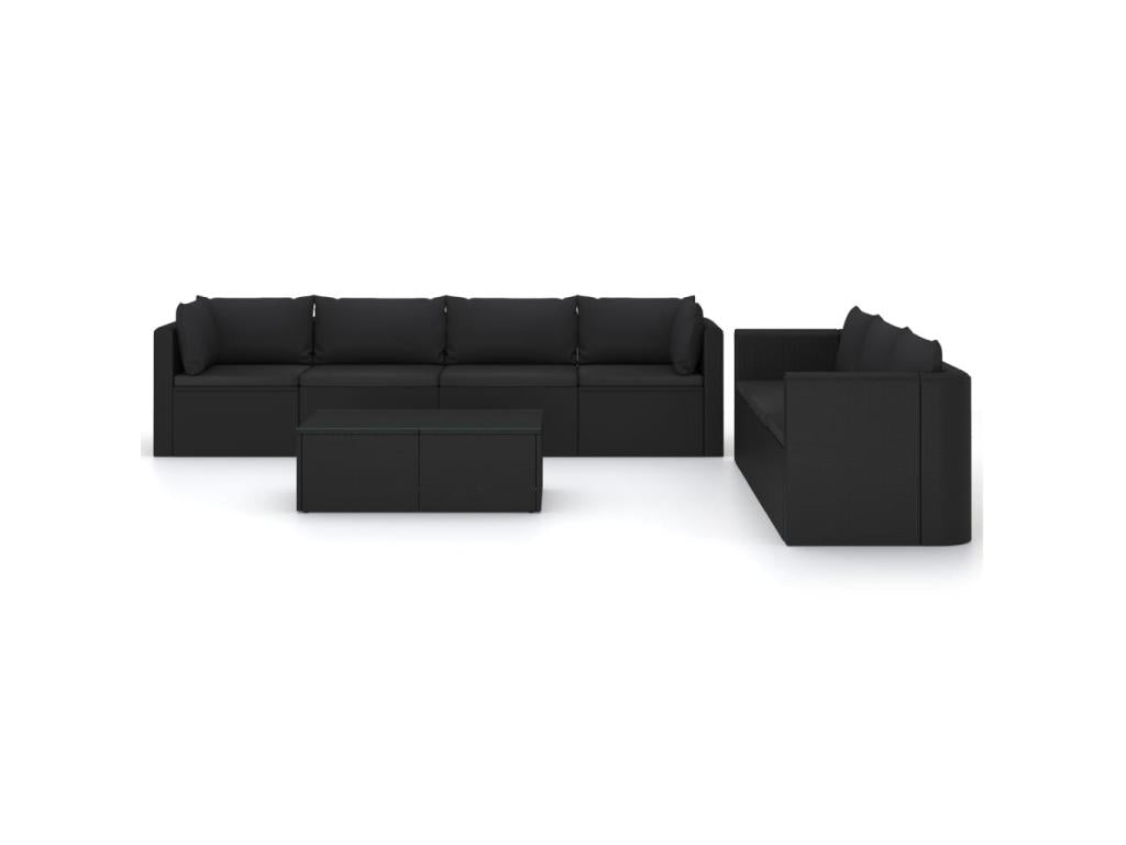 Salon de jardin 8 pcs avec coussins Résine tressée Noir 51 OJOH08590