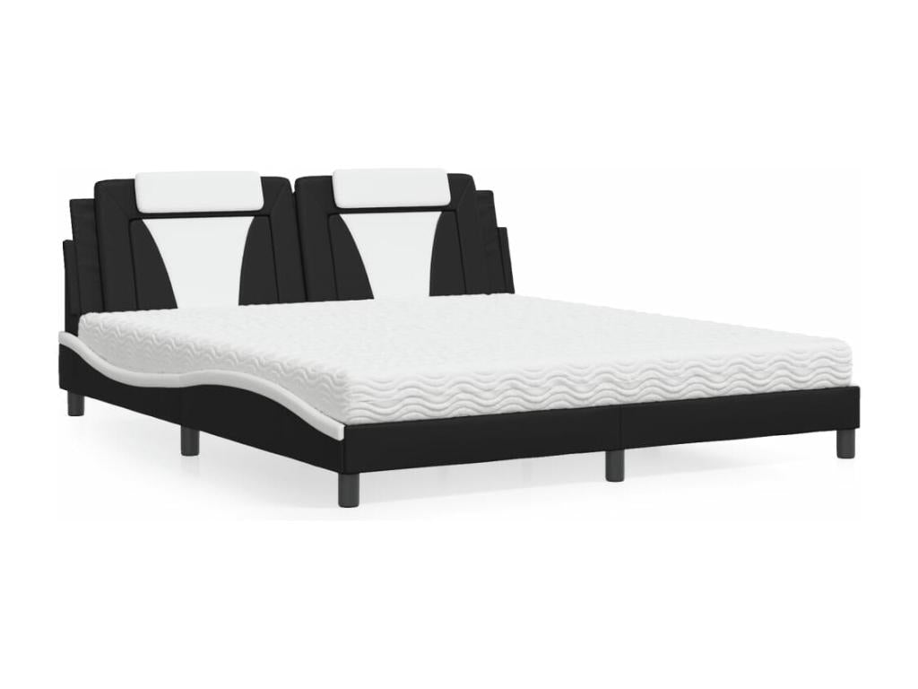 Lit avec matelas noir et blanc 180x200 cm similicuir QMSJ52607