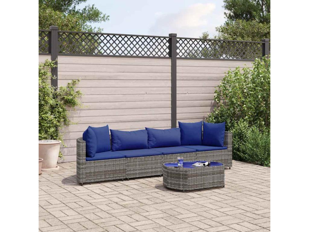 Salon de jardin 5 pièces avec coussins gris résine tressée SSMK87719